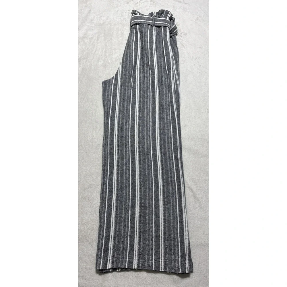 Banana Republic Wide Leg Linen Pants Gray Ivory Stripe Women's Size 6 Paper Bag